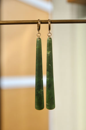 
                  
                    Extra Long Pounamu Earrings - Gold
                  
                